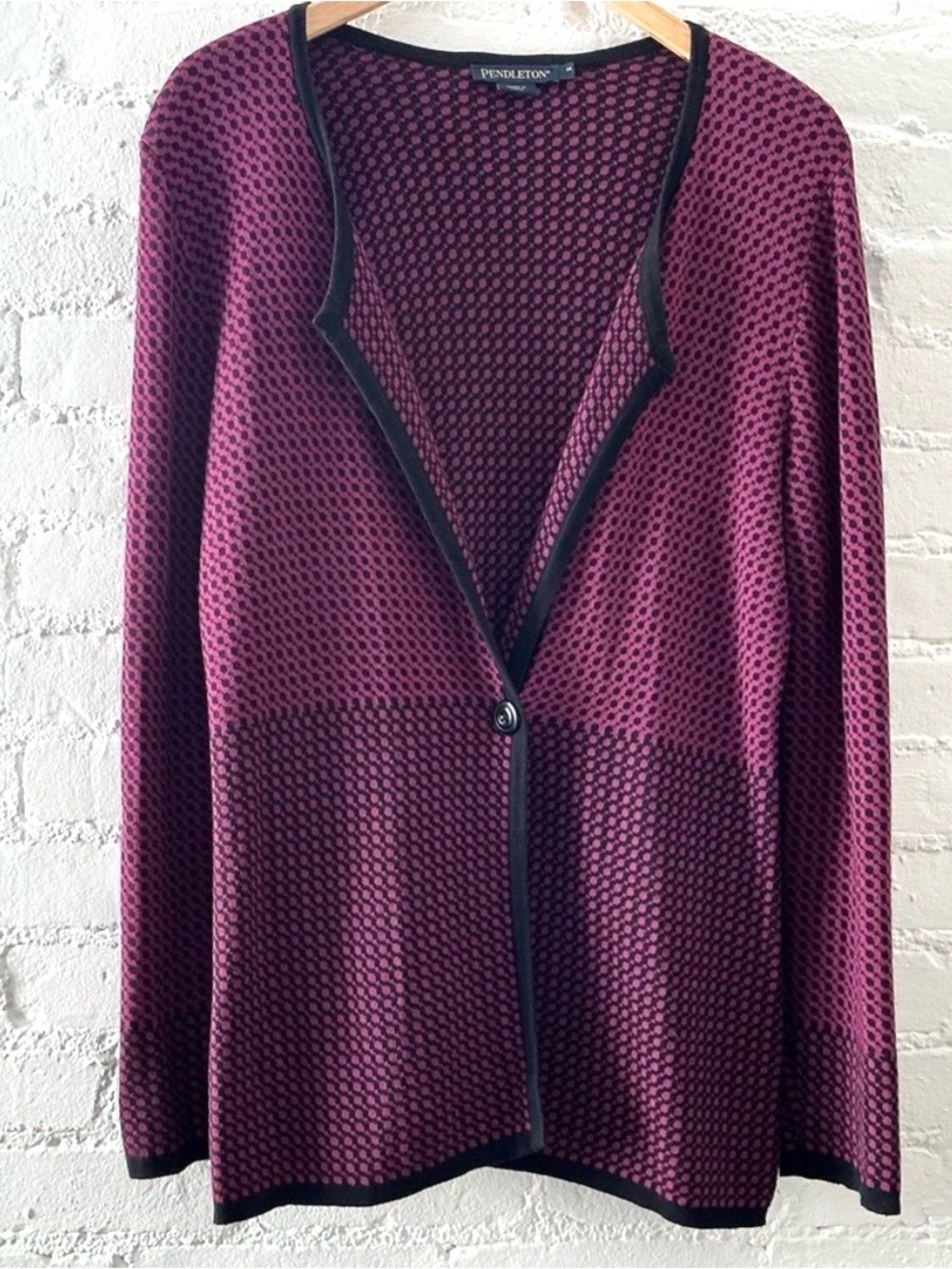 Pendleton Cardigan One Button 100% Cotton Knit Sweater Modern Preppy Career M